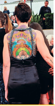 Kate’s colorful back tattoo